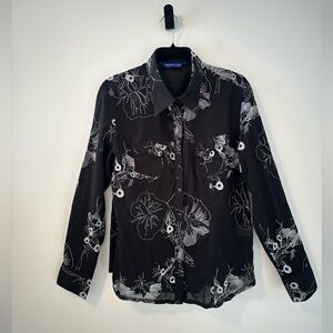 Georg Roth Womens Stitched Floral Black Western Shirt Pearl Snap Buttons Sz L